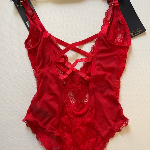 Red Deep Plunge Lace Teddy - Picture 5 of 12